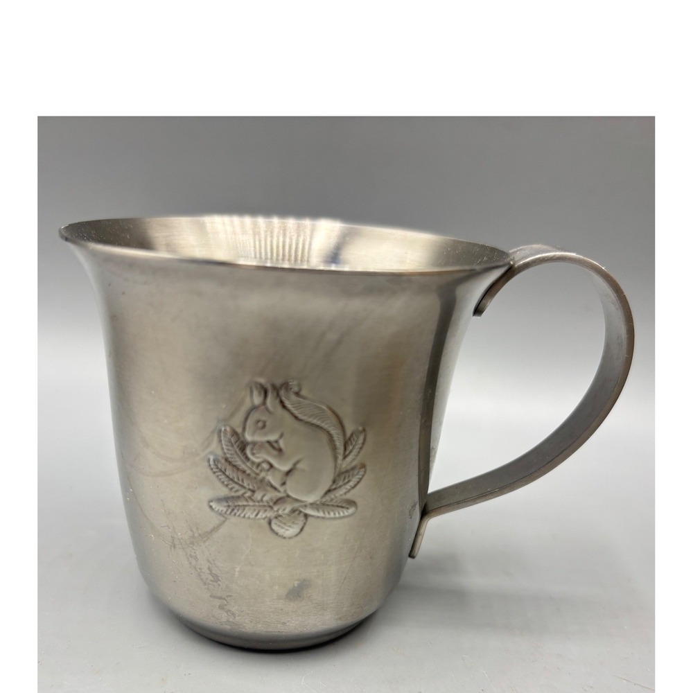 Vtg Gero Zilmeta Stainless Steel Child Cup Squirrel Embossed Dutch Metalware